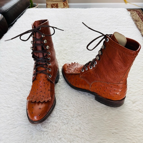 Lucchese Genuine Brown Ostrich Skin Leather Boots size 6.5 B - Picture 7 of 16